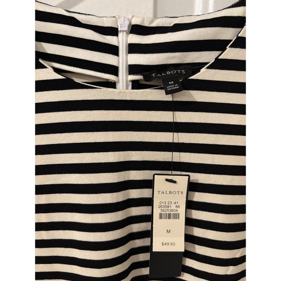 Talbots Womens Top Medium Black White Striped Short‎ Sleeve Career Casual - Picture 2 of 3